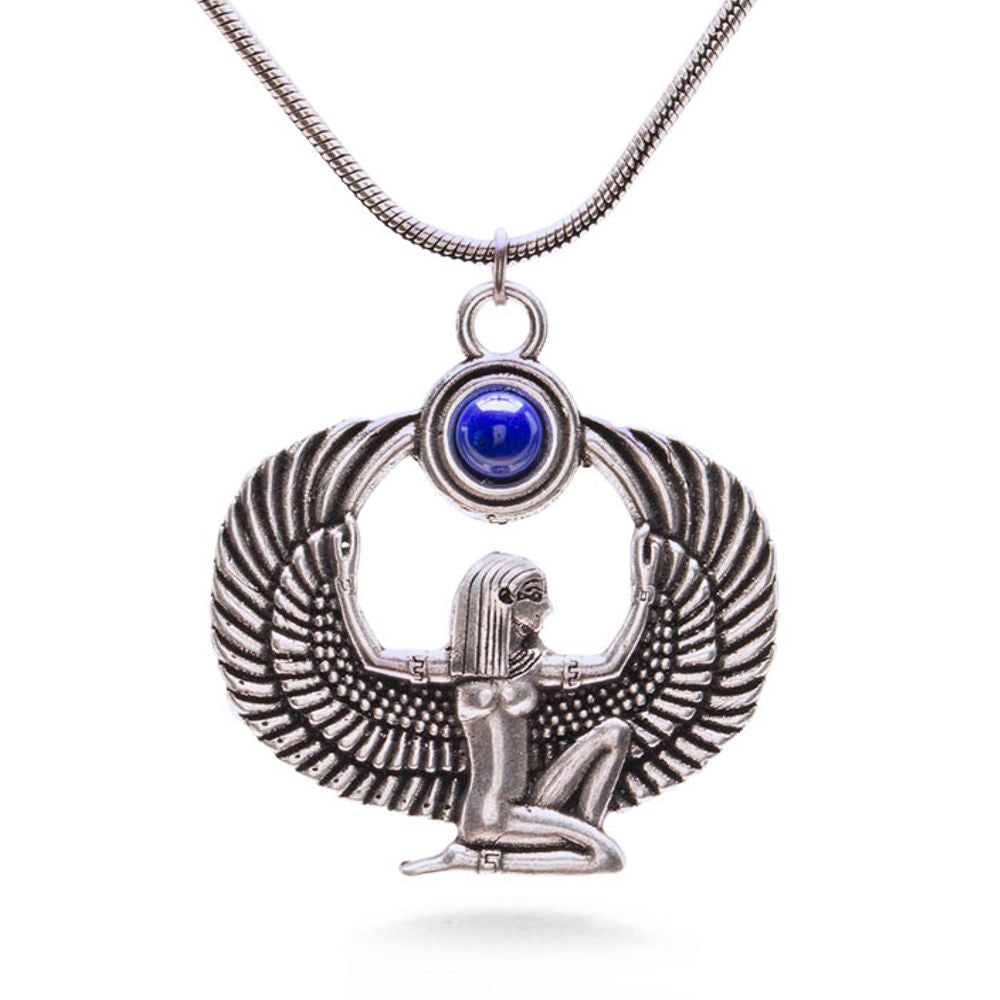 Egyptian Isis Pendant with Lapis Antique Silver Finish Museum Reproductions