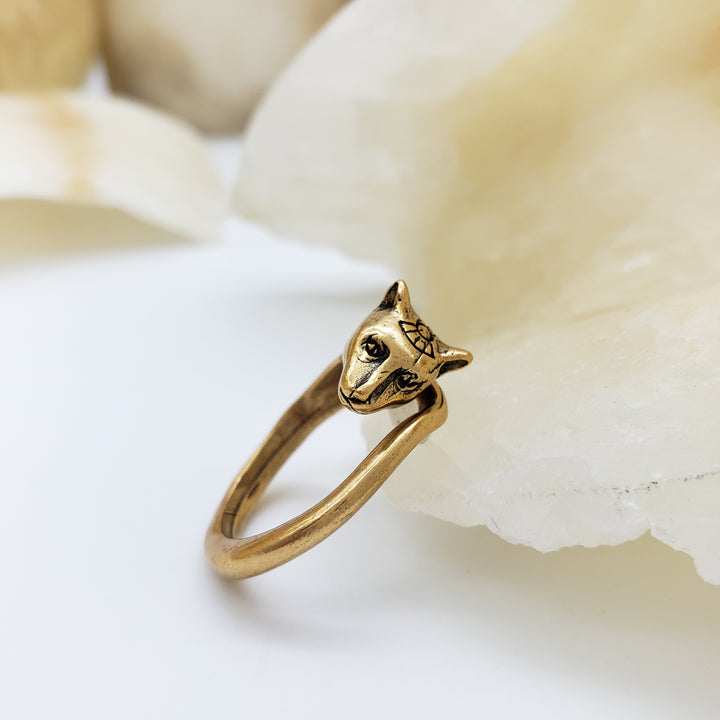 Egyptian Cat Ring - Antique Gold Finish