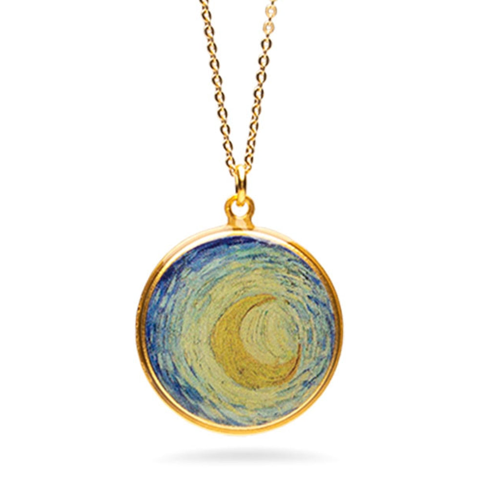 No.561 starry night necklace：ゴールド ネックレス Van Gogh Starry Night Enamel Diamond and Yellow Sapphire