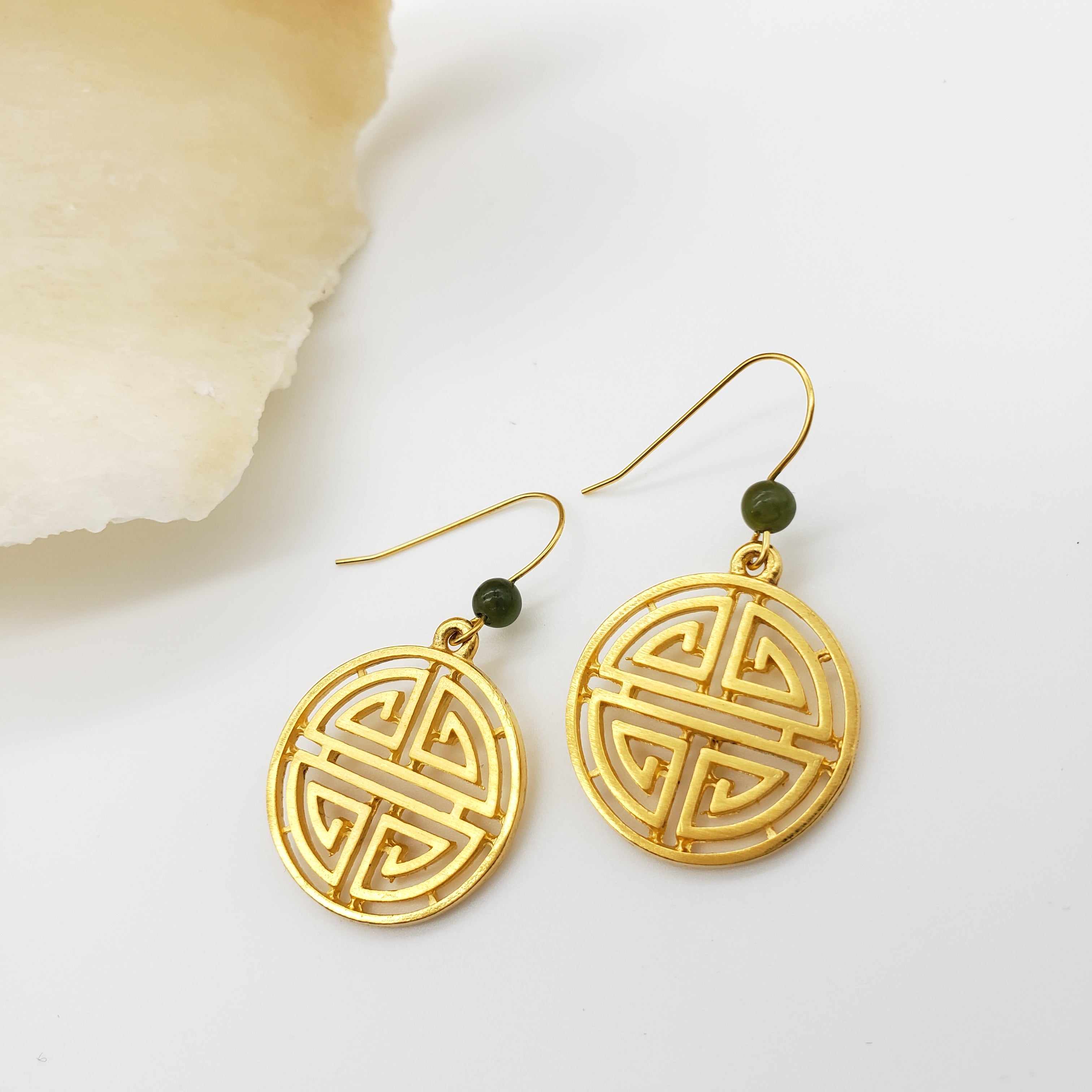 Chinese Shou Symbol with Jade Earrings Jewelry – Museum Reproductions