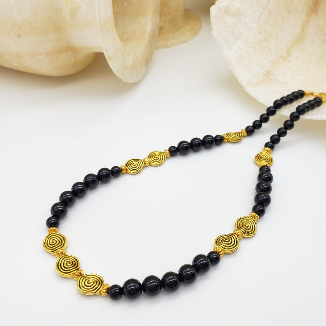 Klimt Inspired Onyx Spiral Necklace