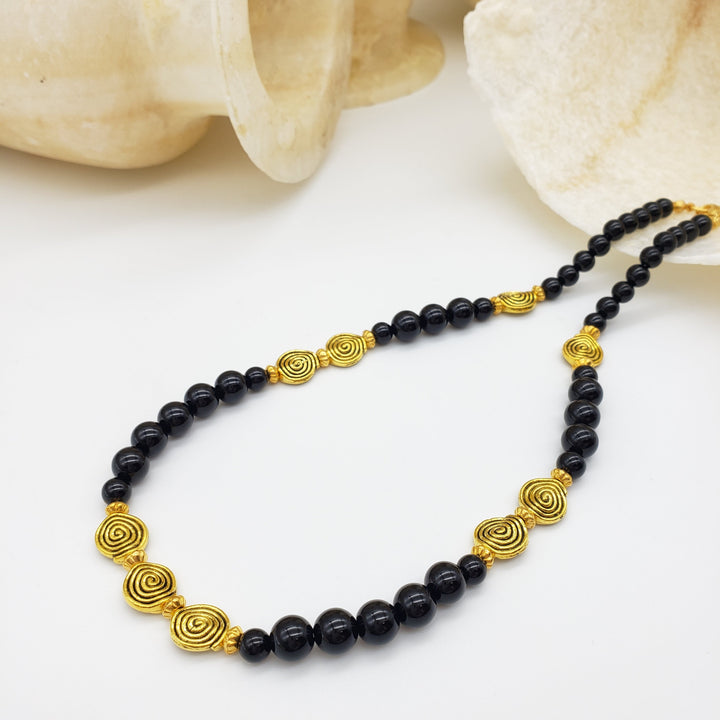 Klimt Inspired Onyx Spiral Necklace