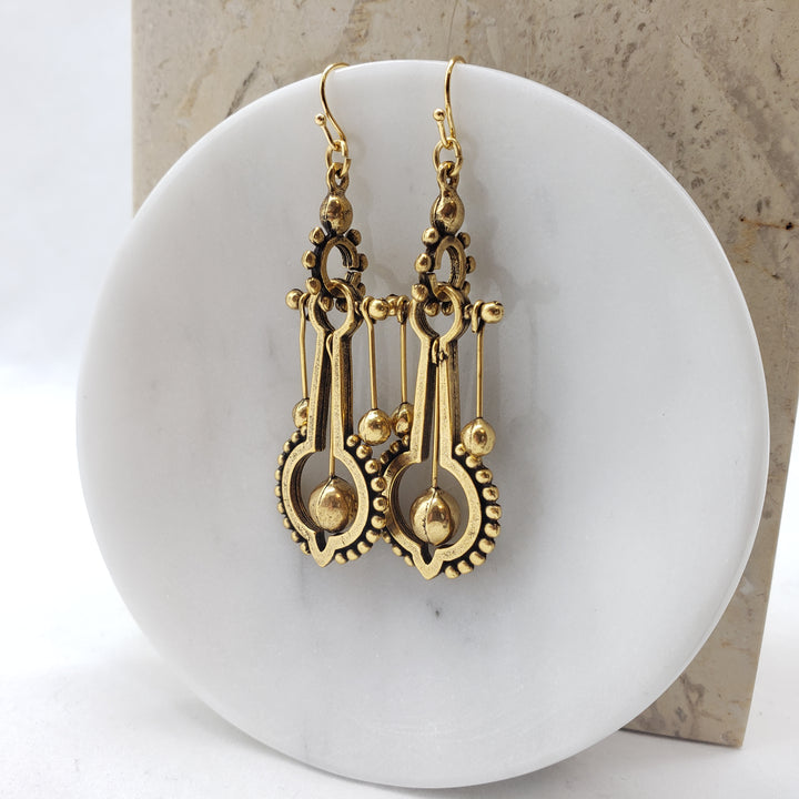 Gold Pendulum Drop Earrings - Victorian, Lucy Farnsworth, Historical