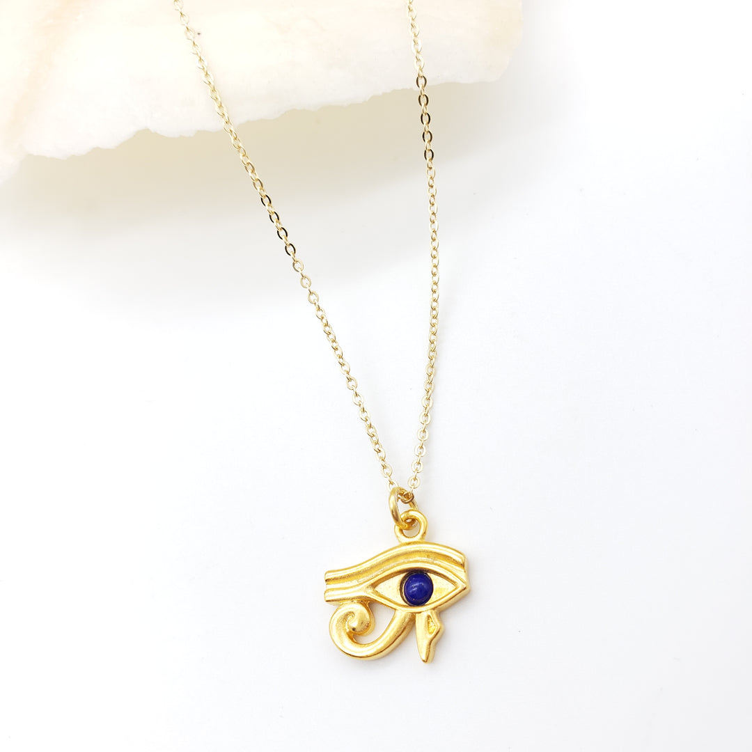 Eye of Horus Pendant with Lapis - Bright Gold Finish