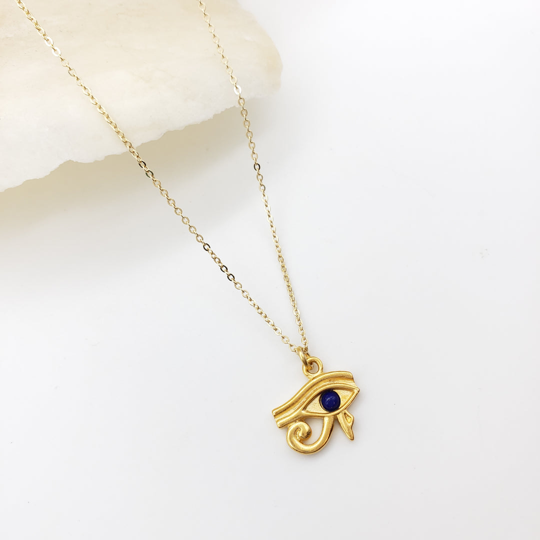 Eye of Horus Pendant with Lapis - Bright Gold Finish