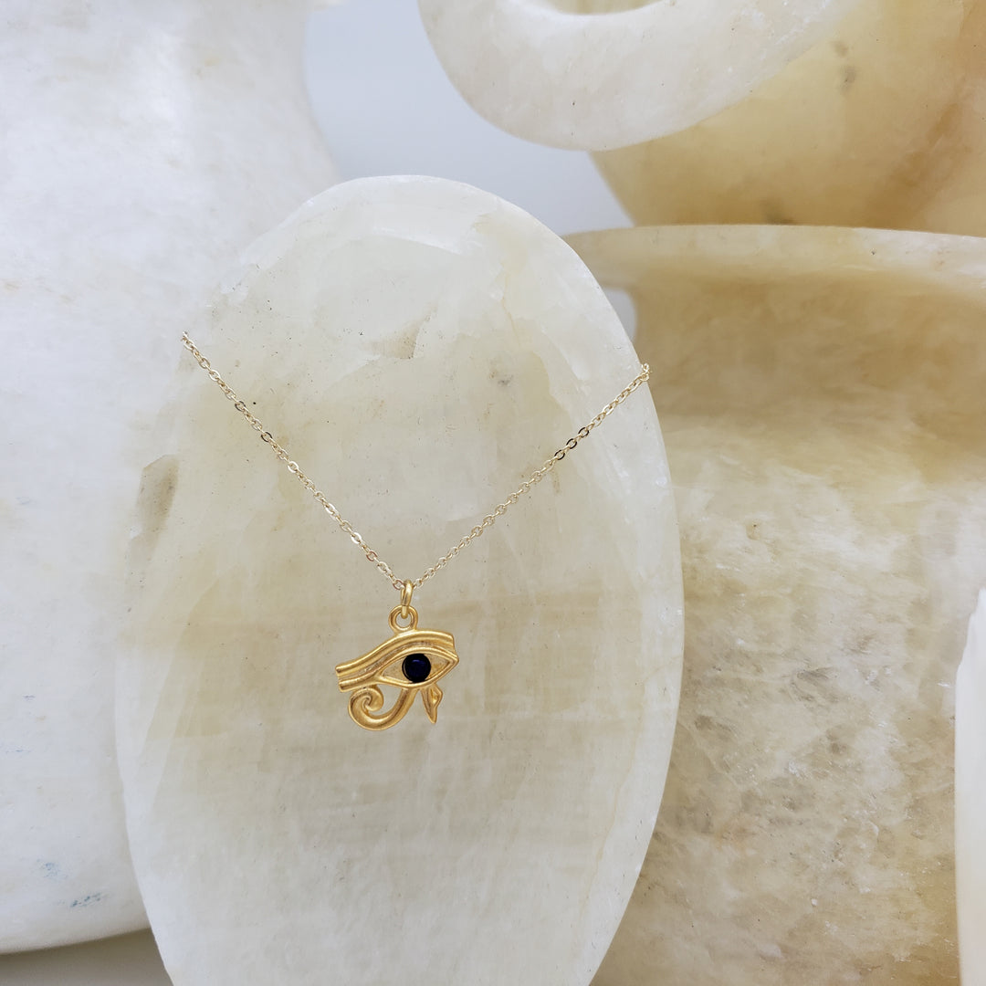 Eye of Horus Pendant with Lapis - Bright Gold Finish