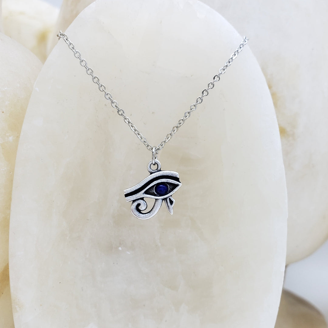 Eye of Horus Pendant with Lapis - Antique Silver Finish
