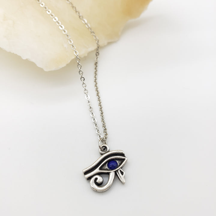 Eye of Horus Pendant with Lapis - Antique Silver Finish