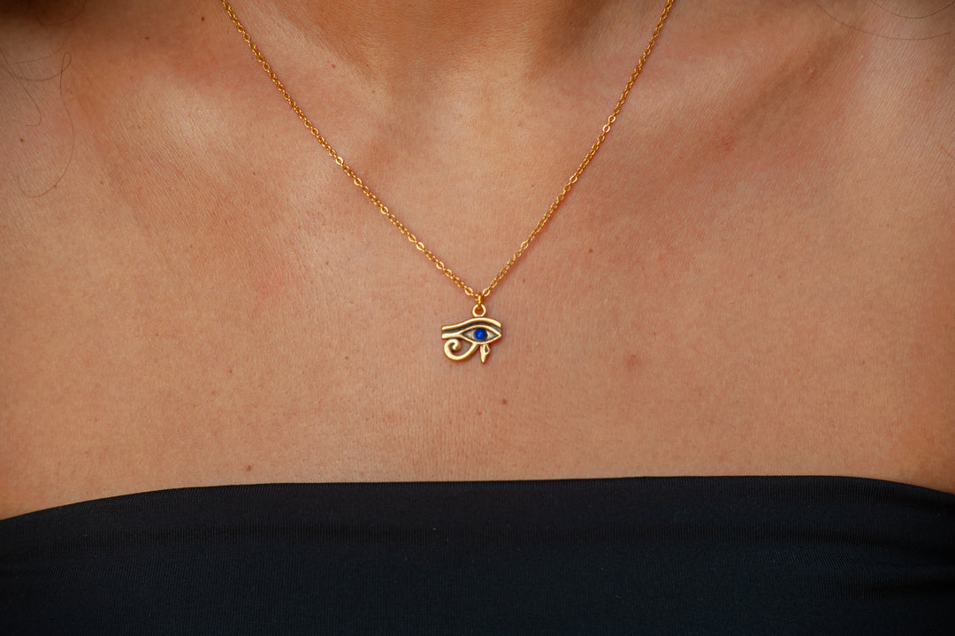 Eye of Horus Pendant with Lapis - Antique Gold Finish