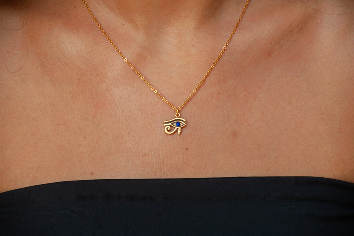 Eye of Horus Pendant with Lapis - Antique Gold Finish