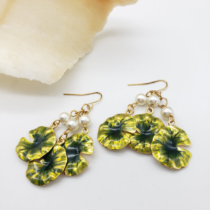 Monet Water Lily Dangle Earrings - Triple Drop