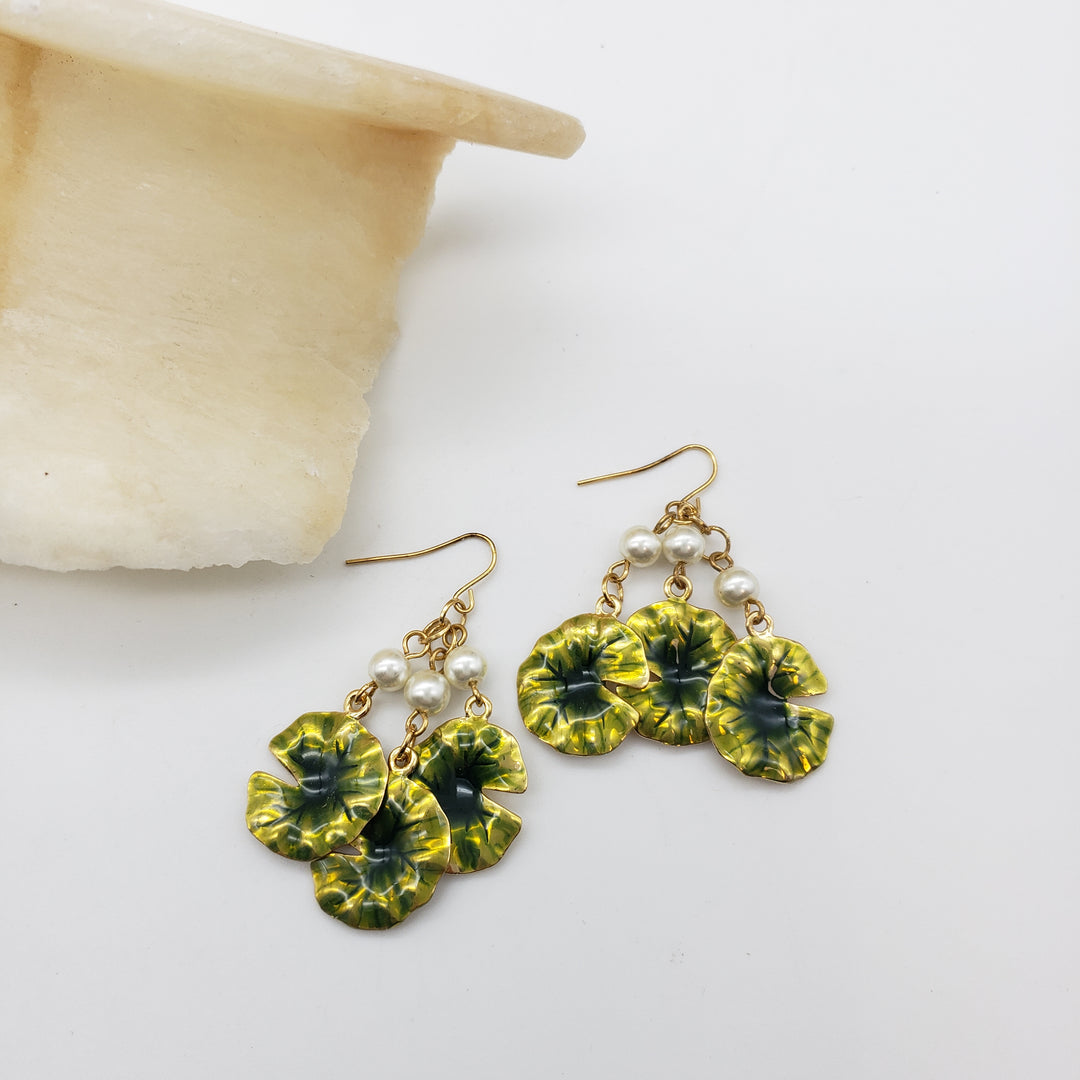 Monet Water Lily Dangle Earrings - Triple Drop