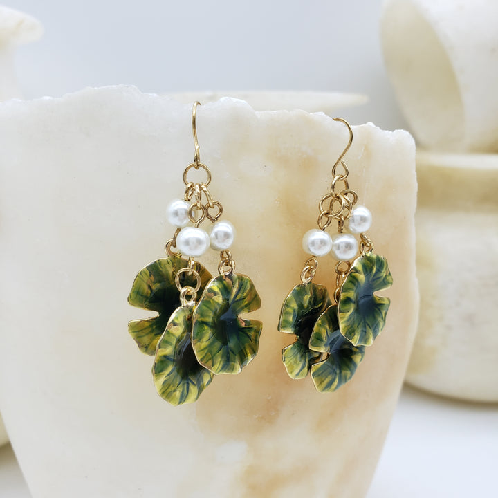 Monet Water Lily Dangle Earrings - Triple Drop
