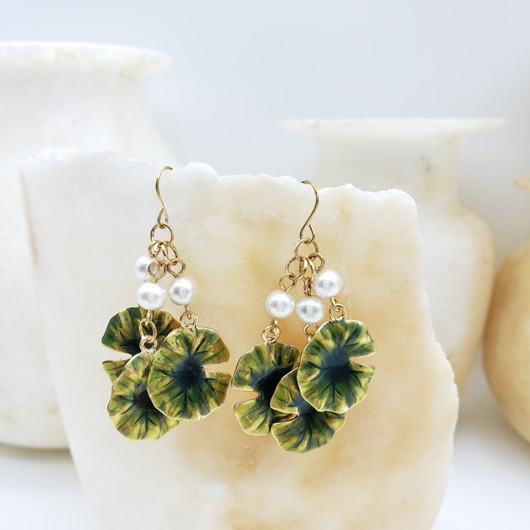 Monet Water Lily Dangle Earrings - Triple Drop
