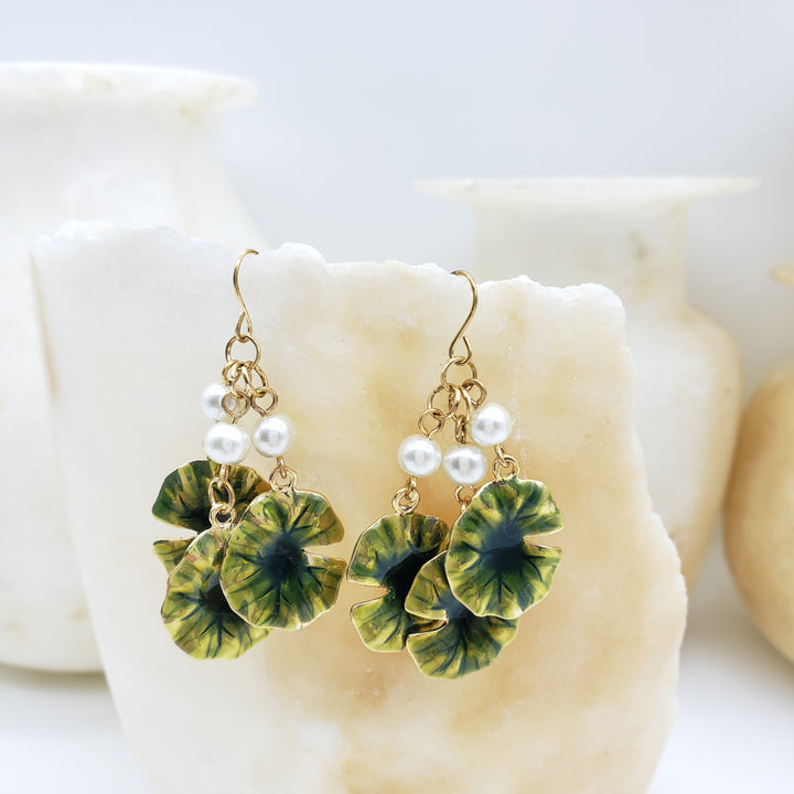 Monet Water Lily Dangle Earrings - Triple Drop