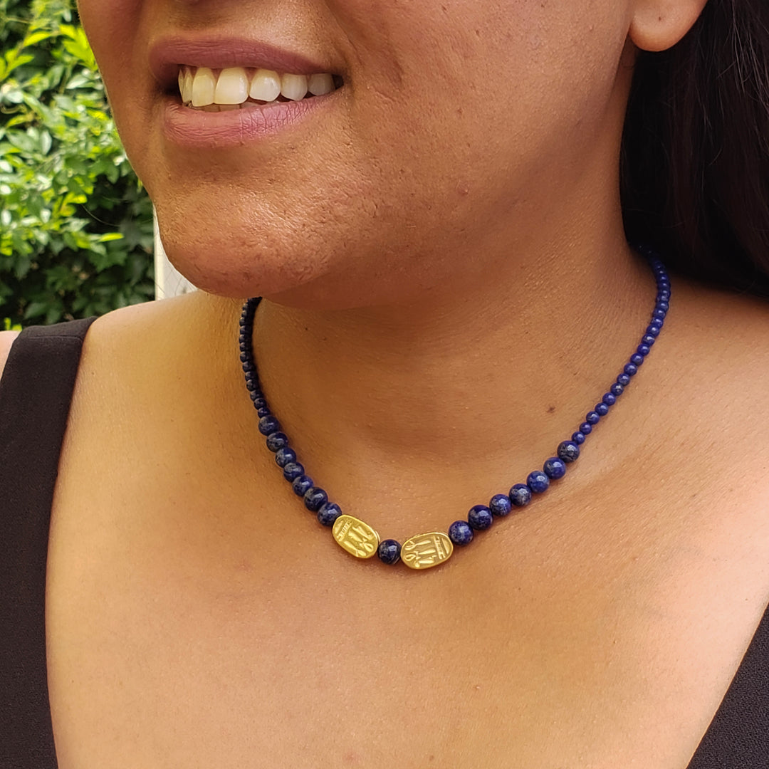 Graduated Lapis Necklace with Scarabs Model