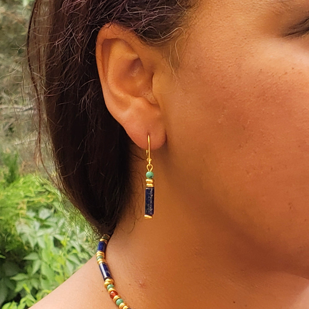 Egyptian Lapis and Turquoise Earrings Model