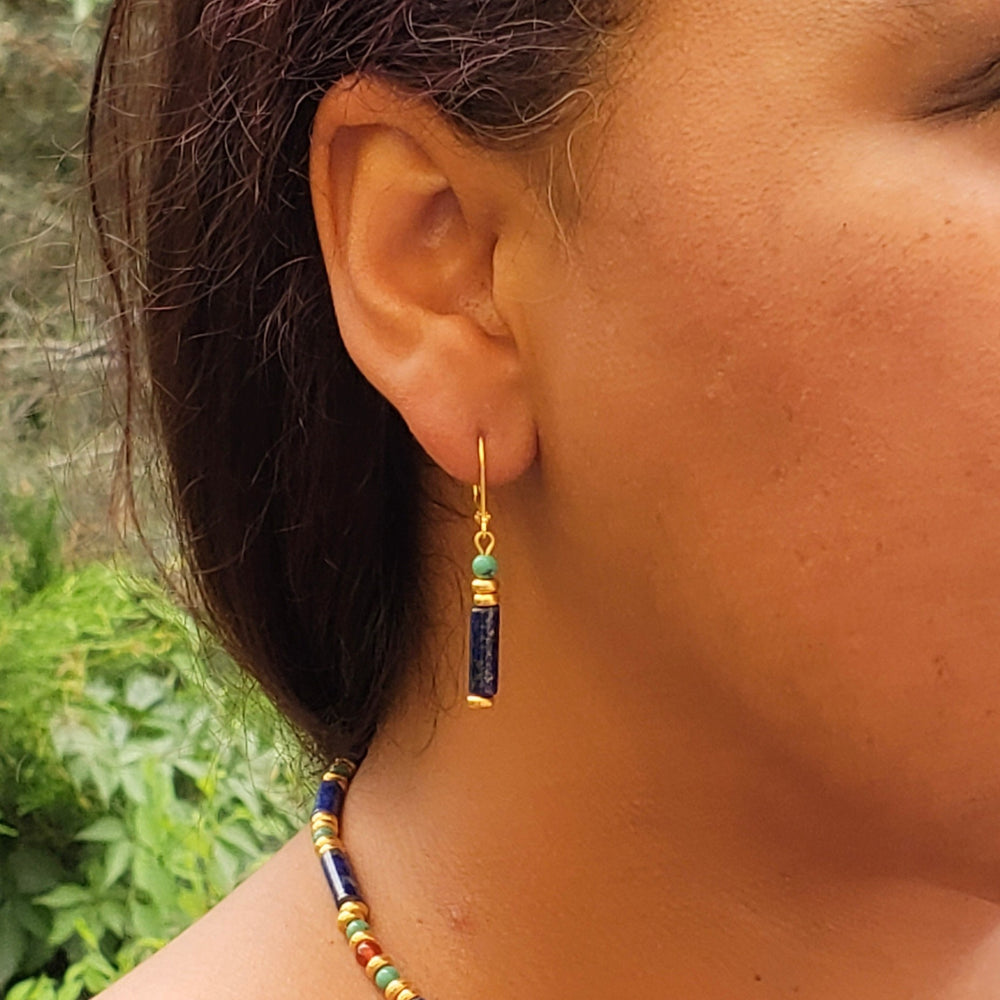 Egyptian Lapis and Turquoise Earrings Model