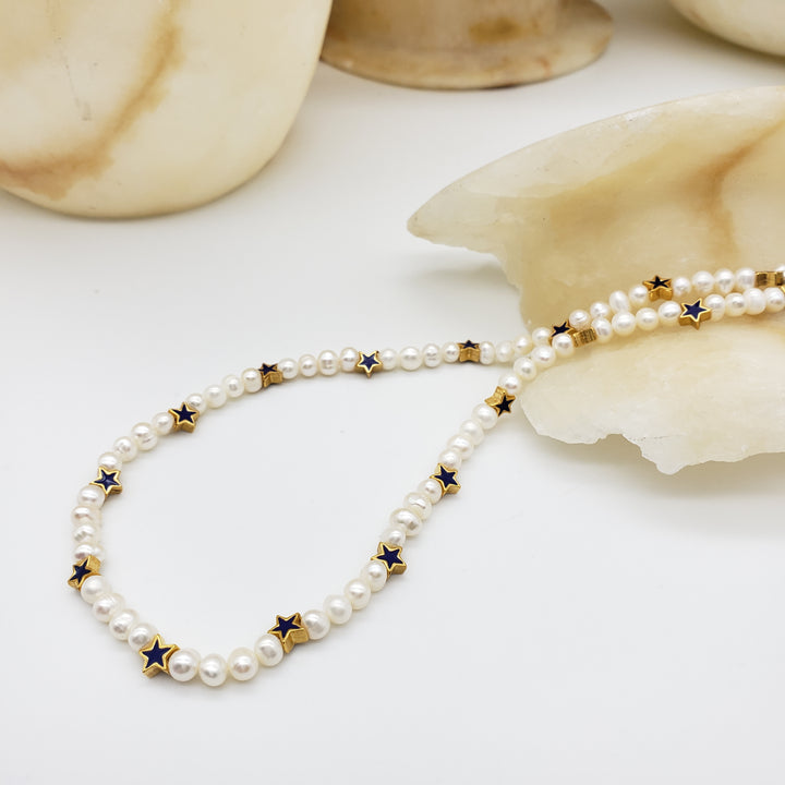 Blue Star and Pearl Beaded Necklace