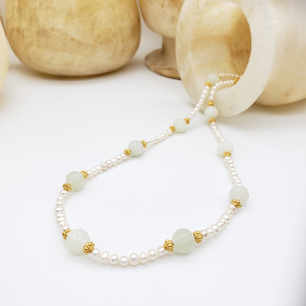 Carved Jade and Pearl Necklace