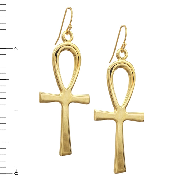 Ankh Earrings - Extra Large, Bright Gold Finish