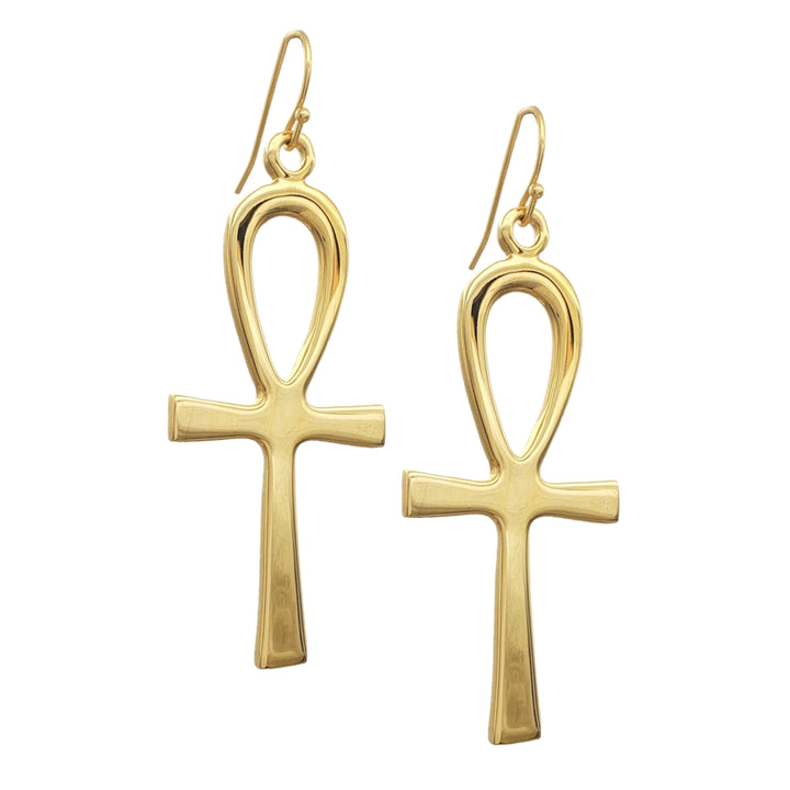 Ankh Earrings - Extra Large, Bright Gold Finish