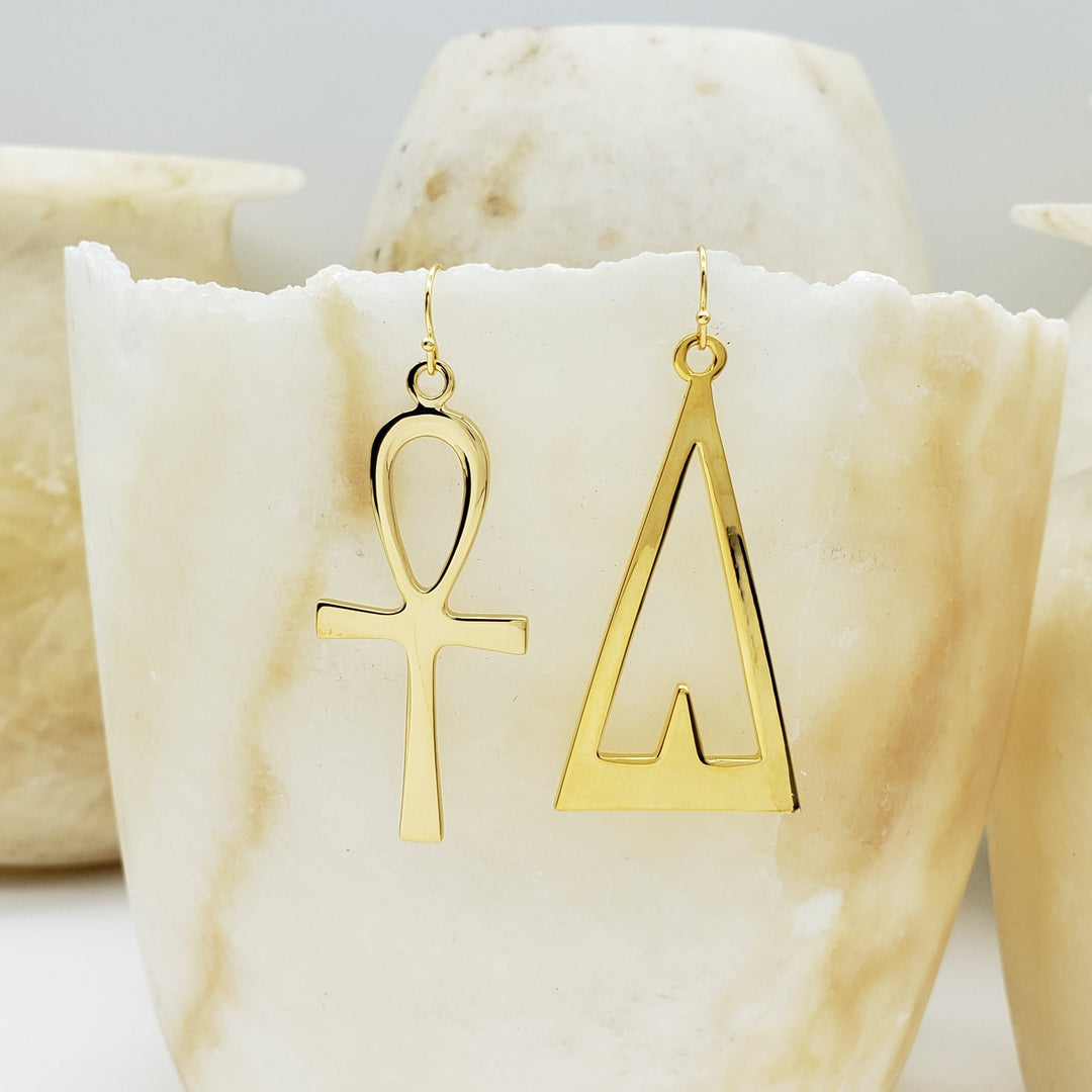 Ankh & Giving Life Asymmetrical Earrings