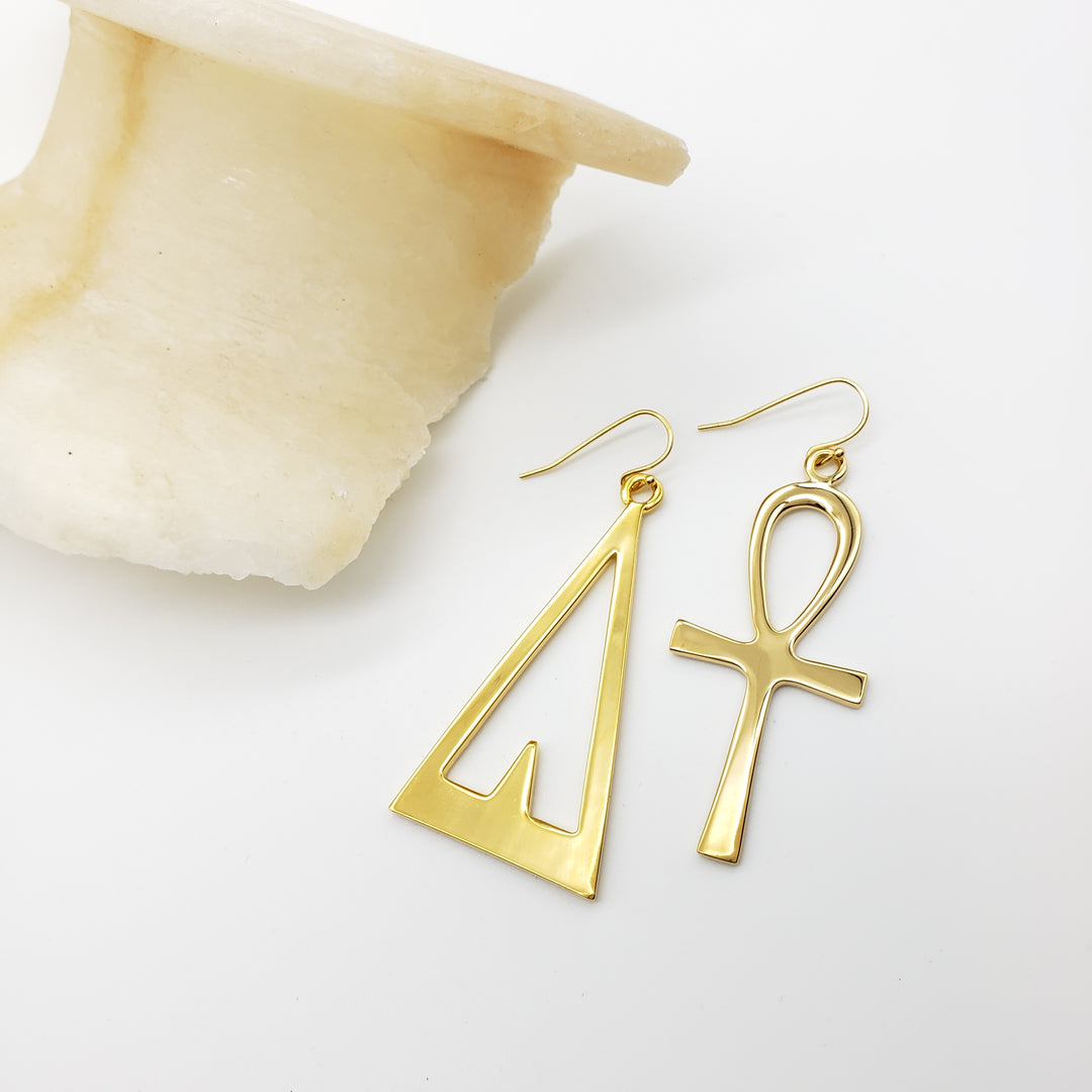 Ankh & Giving Life Asymmetrical Earrings