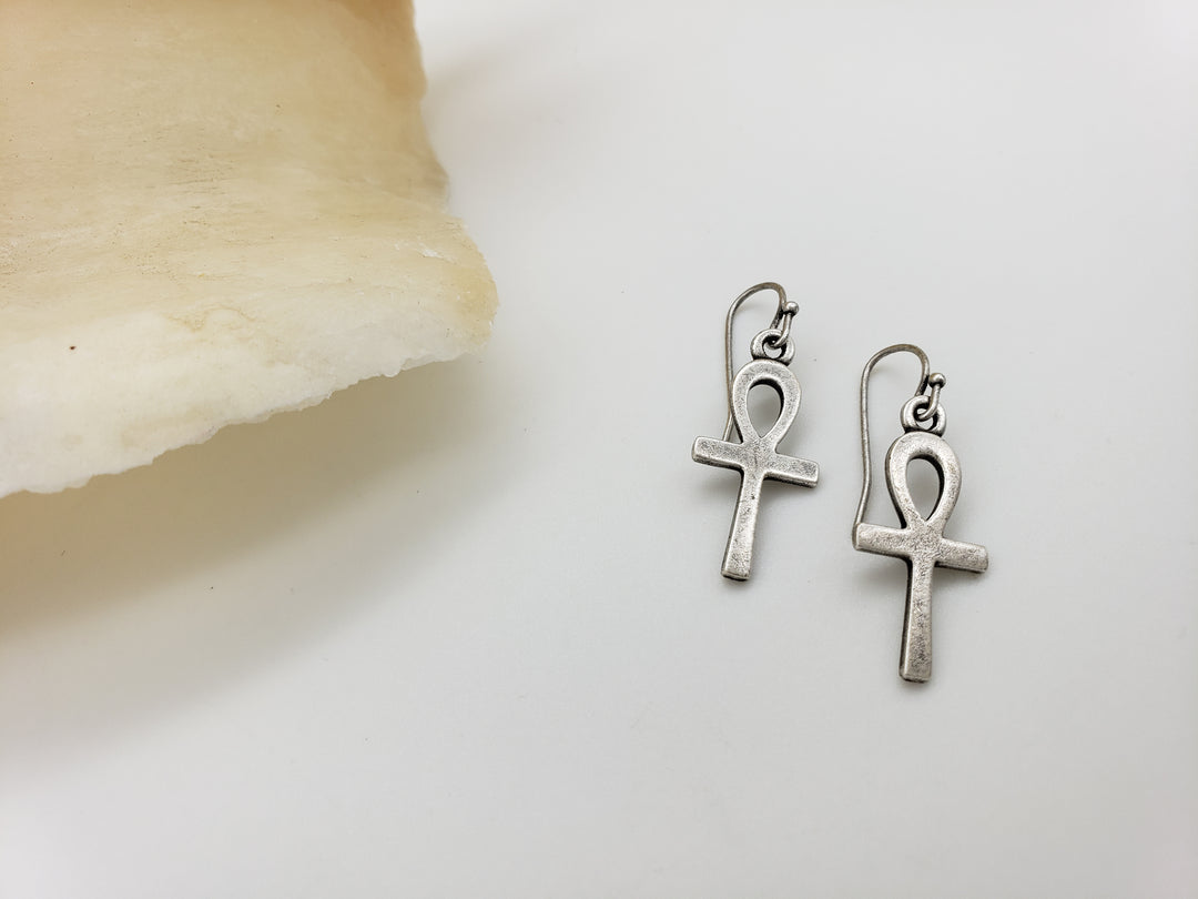 Ankh Earrings - Antique Silver Finish
