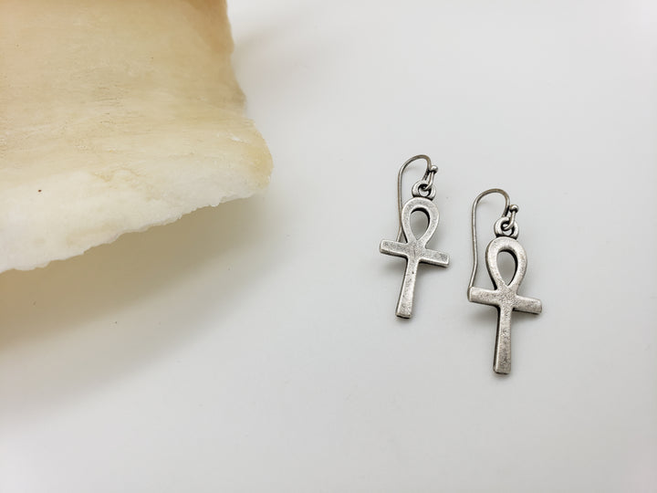 Ankh Earrings - Antique Silver Finish