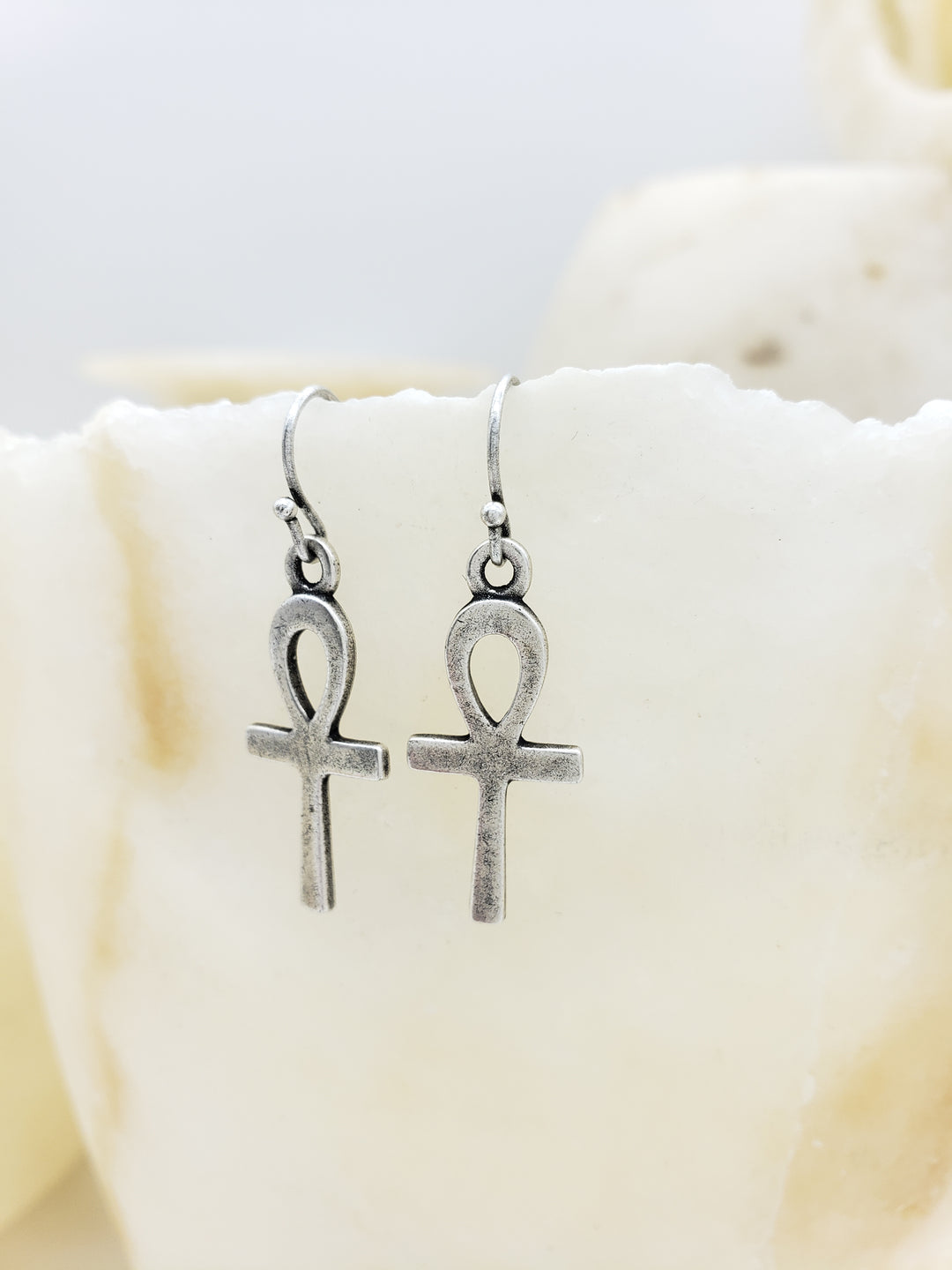 Ankh Earrings - Antique Silver Finish