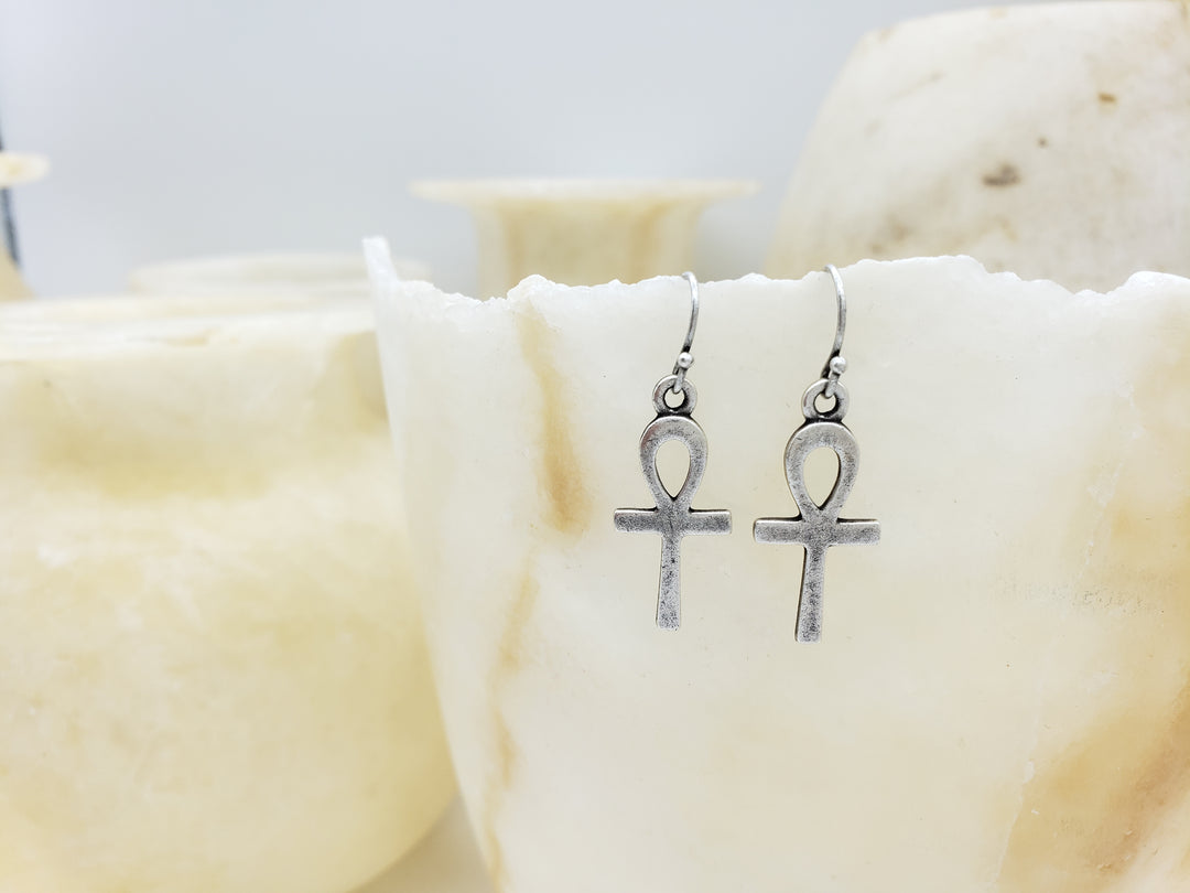 Ankh Earrings - Antique Silver Finish