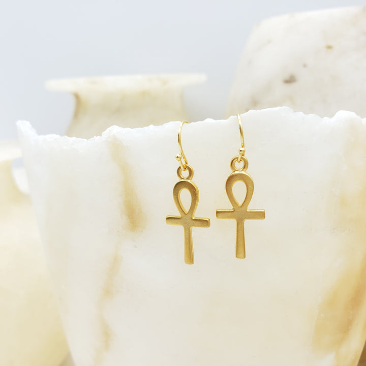 Ankh Earrings - Bright Gold Finish