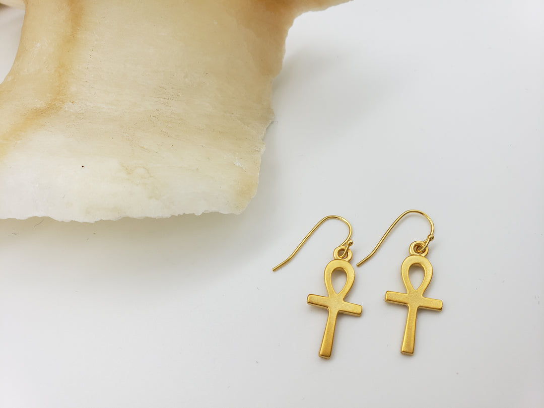 Ankh Earrings - Bright Gold Finish