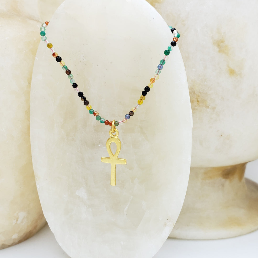 Ankh Charm on Agate