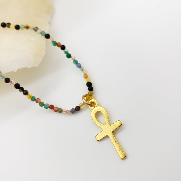 Ankh Charm on Agate