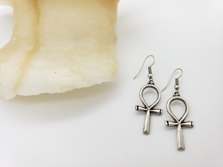 Ankh Earrings - Large, Antique Silver Finish