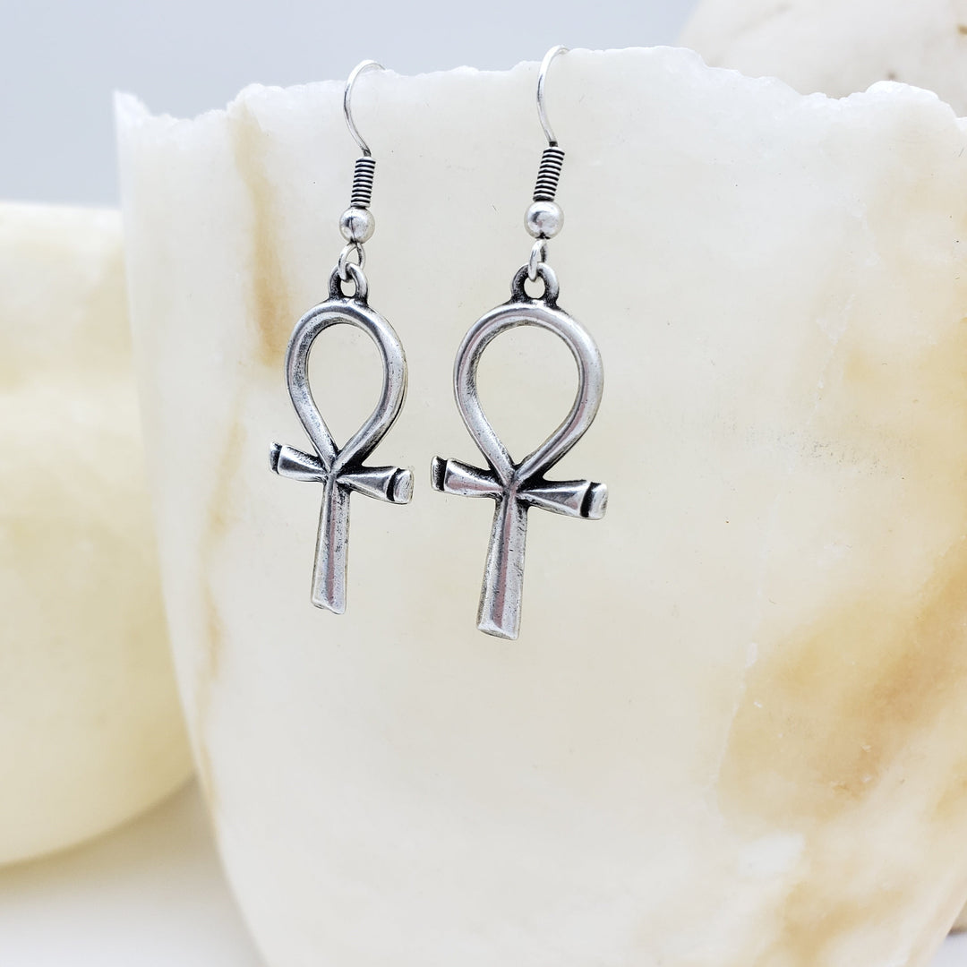 Ankh Earrings - Large, Antique Silver Finish