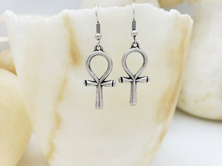 Ankh Earrings - Large, Antique Silver Finish