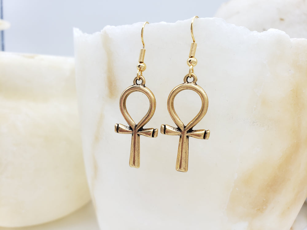 Ankh Earrings - Large, Antique Gold Finish