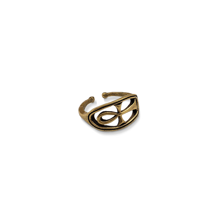 Ankh Circle Ring - Antique Gold Finish, Adjustable