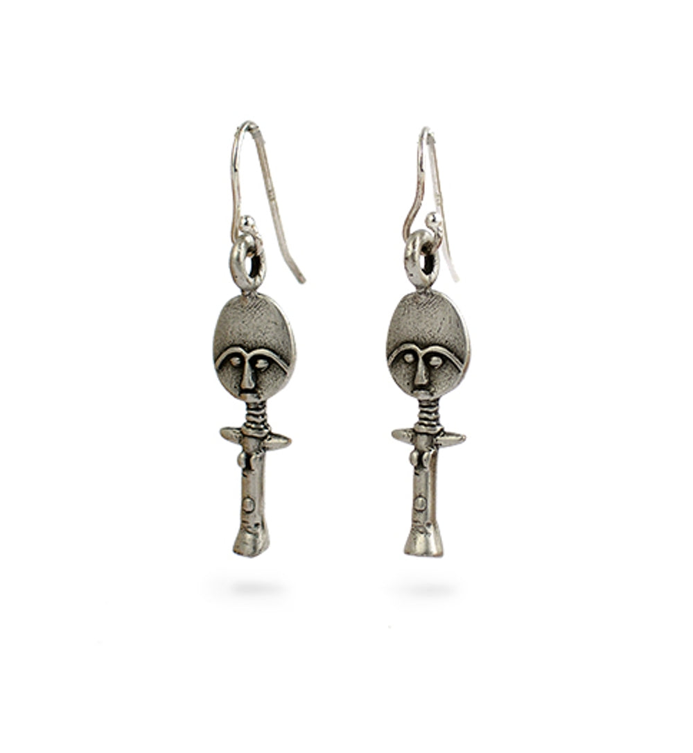 Akuaba Doll Earrings, silver finish