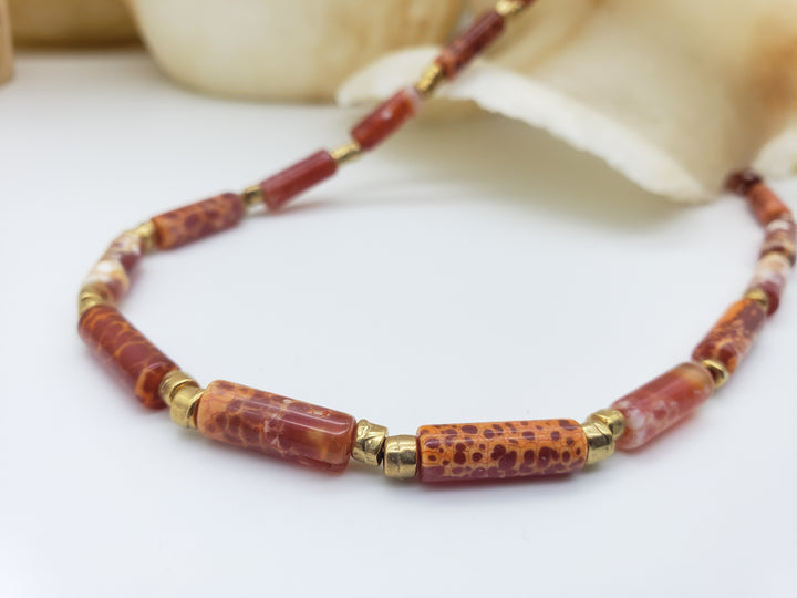 Orange Agate Beaded Necklace
