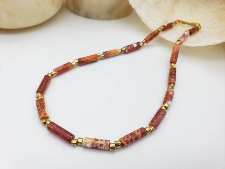 Orange Agate Beaded Necklace