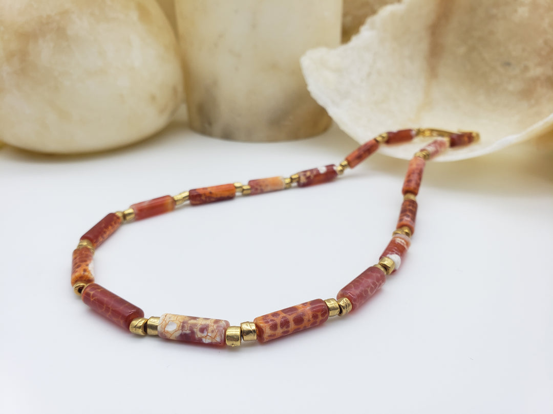 Orange Agate Beaded Necklace