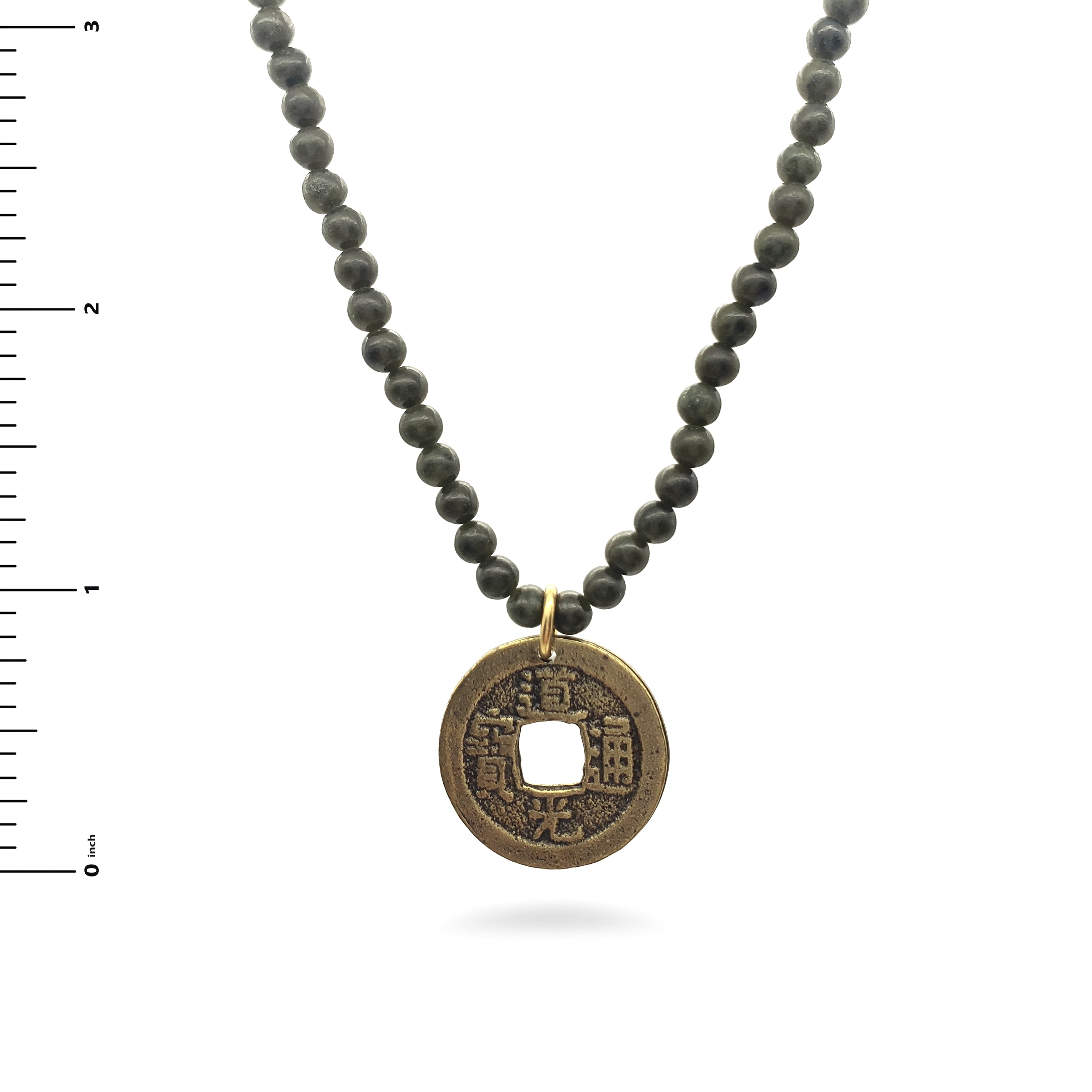 Chinese Coin Pendant Necklace with Dark Jade Beads – Museum