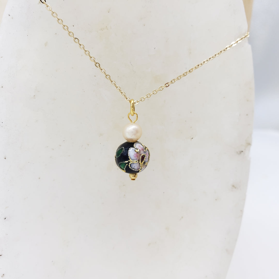 Asian Flower Pendant with Pearl