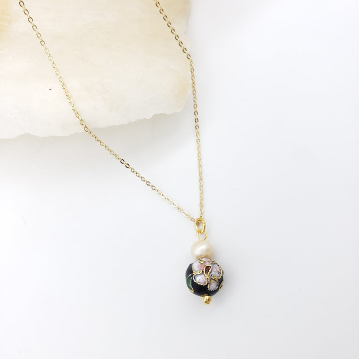 Asian Flower Pendant with Pearl