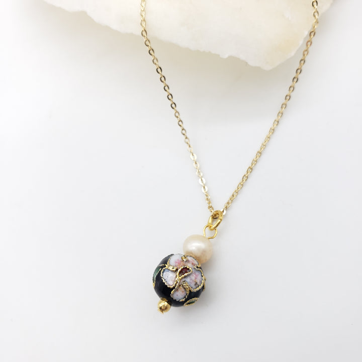 Asian Flower Pendant with Pearl