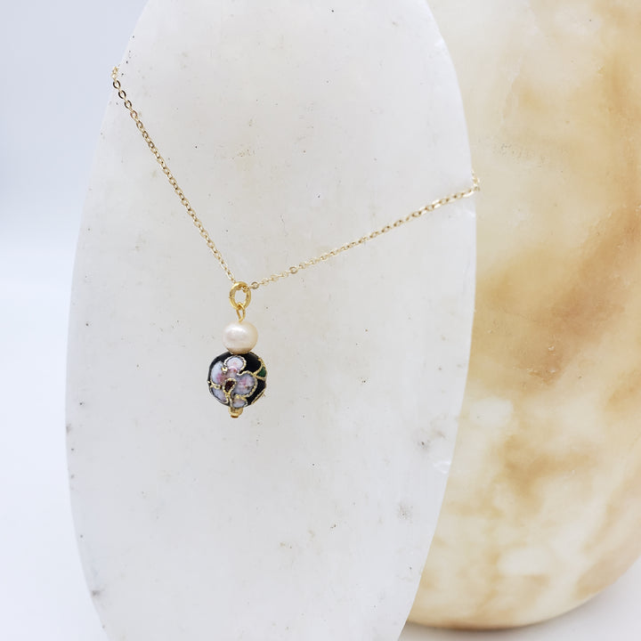 Asian Flower Pendant with Pearl